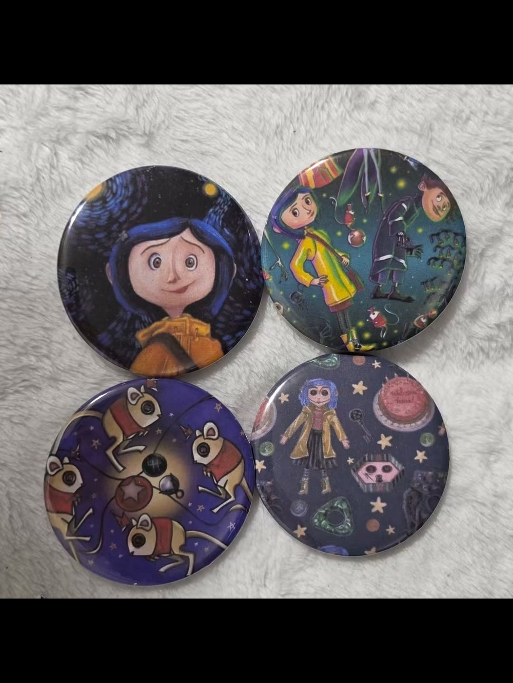 Coraline Themed Kids Button Pin Set - Blue & Multicolor